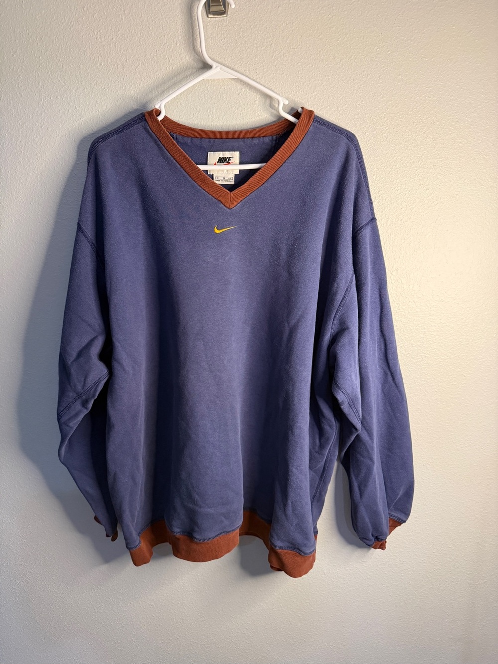 Nike Men's Indigo V-Neck Sweater with Rust Trim